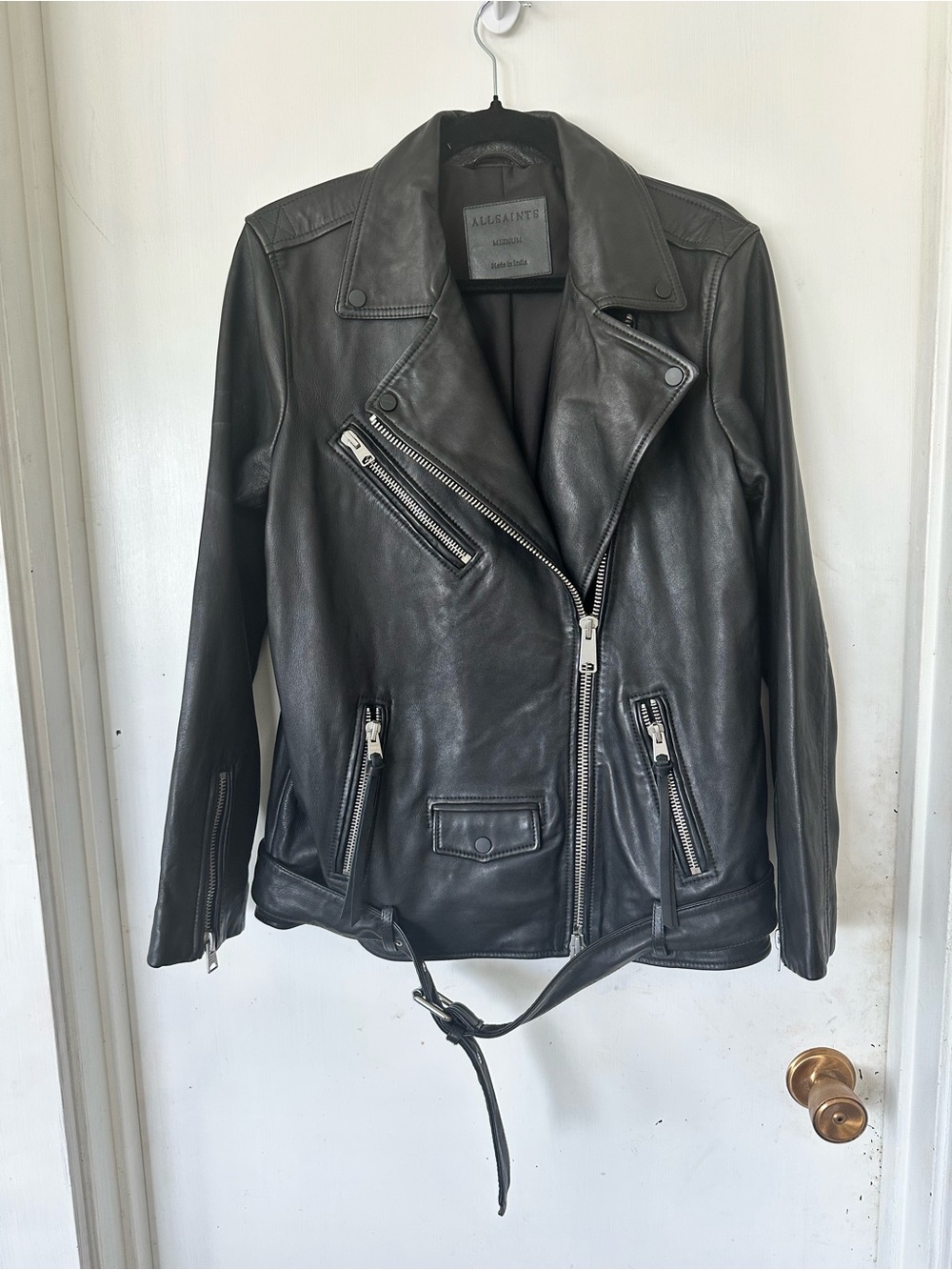 All Saints Oversized Billie Biker Black Leather Moto Jacket Womens Size M - Picture 4 of 10